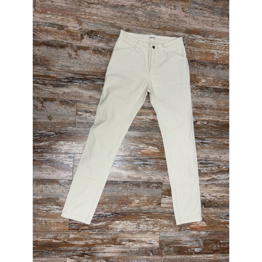 Mens Taylor Stitch Beige Button Fly Jeans Pants Size 32x36 Straight Leg